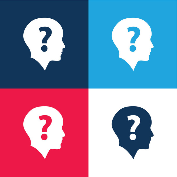 Bald Head With Question Mark blue and red four color minimal icon set - Vector, Image