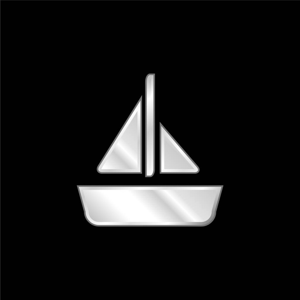 Boat With A Sail silver plated metallic icon - Vector, Image
