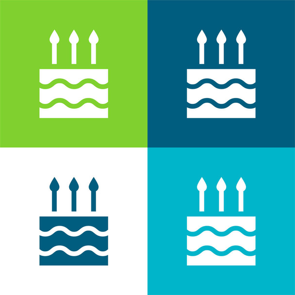 День рождения торт Плоский четырехцветный минимальный набор значков - Вектор,изображение