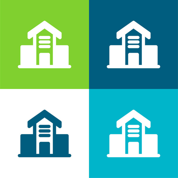 Építészet épület lakás négy szín minimális ikon készlet - Vektor, kép