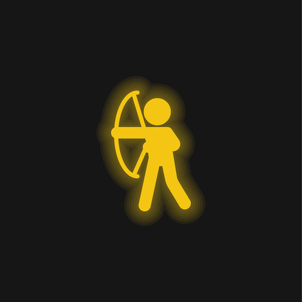 Íjászat Bajnok sárga izzó neon ikon - Vektor, kép