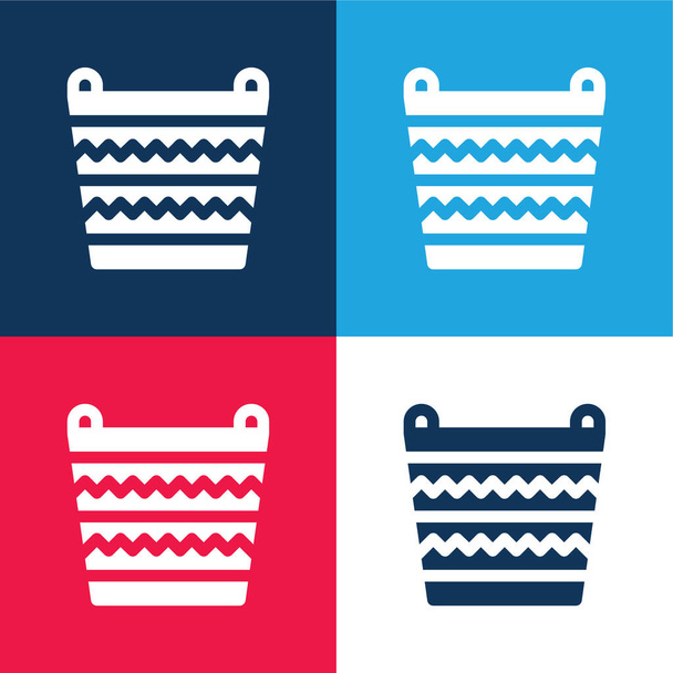 Cesta azul e vermelho conjunto de ícones mínimos de quatro cores - Vetor, Imagem