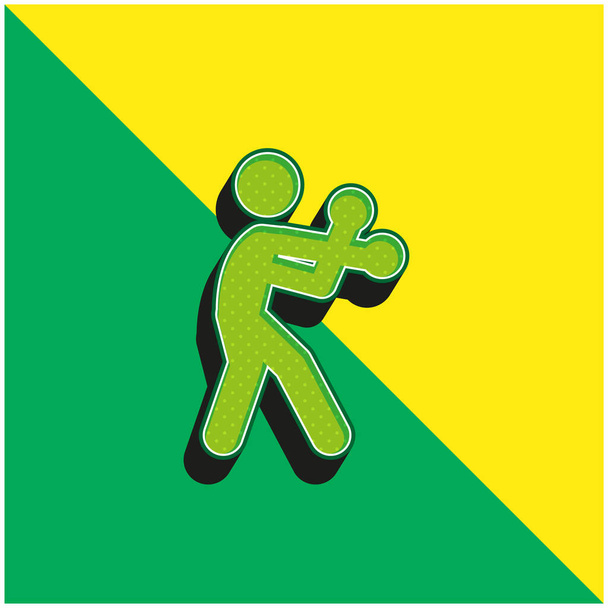 Boxe silhueta verde e amarelo moderno logotipo vetor 3d ícone - Vetor, Imagem
