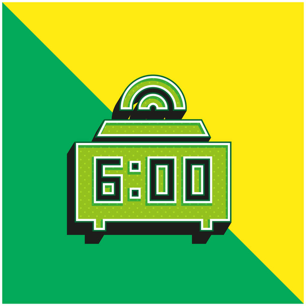 Relógio de alarme Verde e amarelo moderno logotipo vetor 3d ícone - Vetor, Imagem
