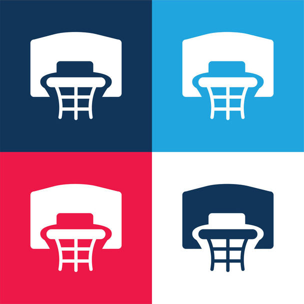 Koszykówka Kosz czołowy niebieski i czerwony czterech kolorów minimalny zestaw ikon - Wektor, obraz