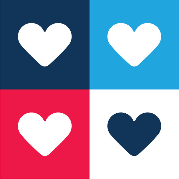 Preto Coração azul e vermelho quatro cores conjunto de ícones mínimos - Vetor, Imagem