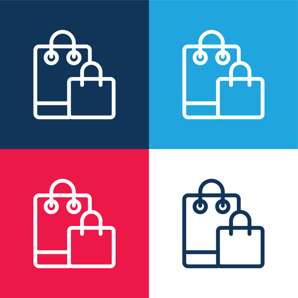 Bags blue and red four color minimal icon set - Vector, Image