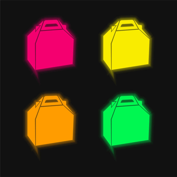 Box Of Food Package four color glowing neon vector icon - Vector, Image