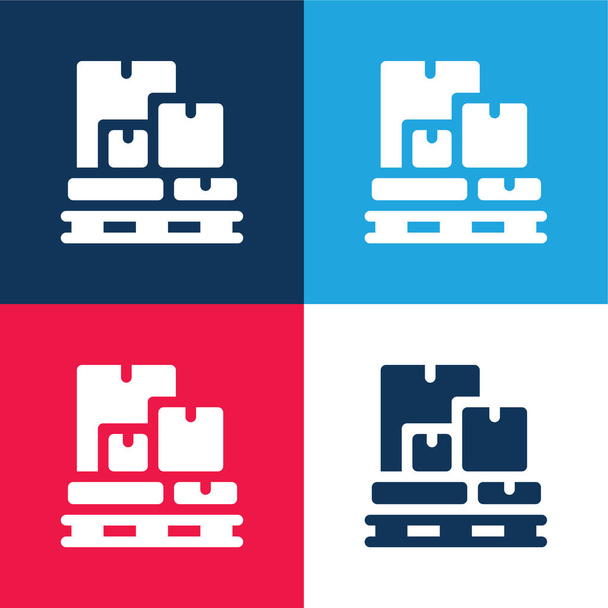 Cajas azul y rojo conjunto de iconos mínimo de cuatro colores - Vector, Imagen