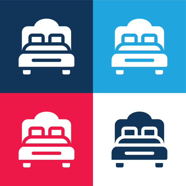 Bedroom blue and red four color minimal icon set - Vector, Image
