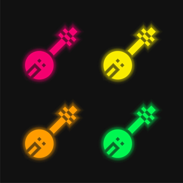 Banjo ícone de vetor de néon brilhante de quatro cores - Vetor, Imagem