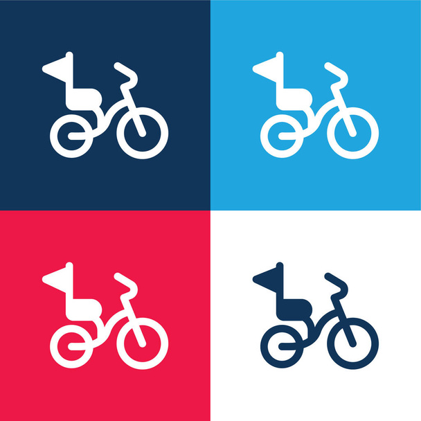 Bicicleta azul y rojo de cuatro colores mínimo icono conjunto - Vector, Imagen