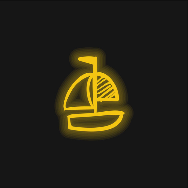 Σκάφος χέρι ζωγραφισμένο παιχνίδι κίτρινο λαμπερό νέον εικονίδιο - Διάνυσμα, εικόνα