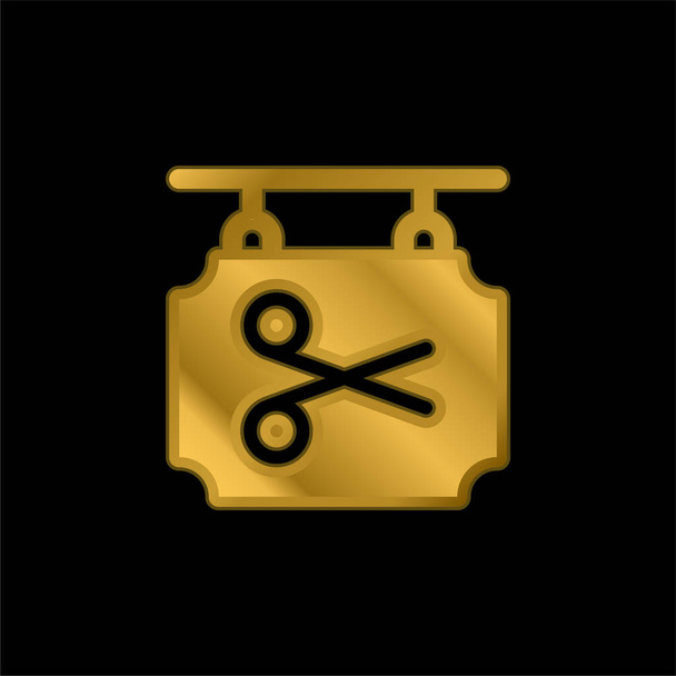 Barbería chapado en oro icono metálico o logo vector - Vector, Imagen