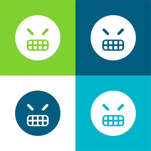 Rozzlobený emotikon čtvercový obličej byt čtyři barvy minimální ikona nastavena - Vektor, obrázek
