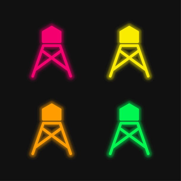 Gran tanque de agua de cuatro colores brillante icono de vectores de neón - Vector, imagen