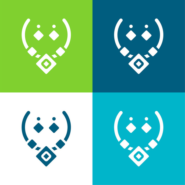 Aztec Necklace Flat four color minimal icon set - Vector, Image