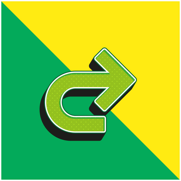 Flecha derecha curva verde y amarillo moderno vector 3d icono logo - Vector, Imagen