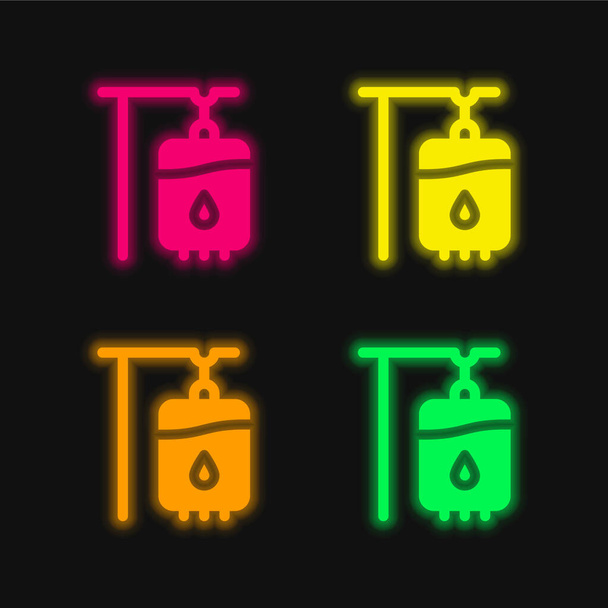 Bluttransfusion vier Farben leuchtenden Neon-Vektor-Symbol - Vektor, Bild