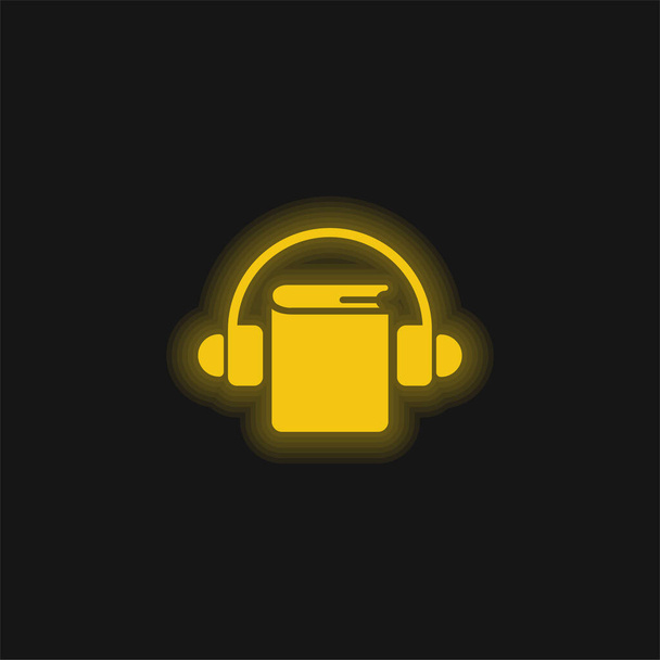 オーディオブック黄色の輝くネオンアイコン - ベクター画像