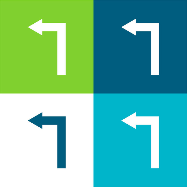 Freccia angolo dritto girando a sinistra piatto quattro colori set icona minima - Vettoriali, immagini
