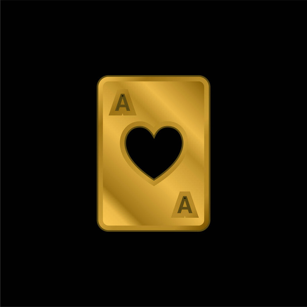 Ace Of Hearts gold plated metalic icon or logo vector - Vector, Image
