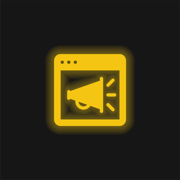 Publicidade amarelo brilhante ícone de néon - Vetor, Imagem