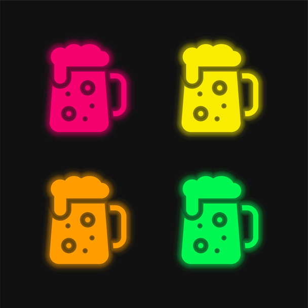Cerveza de cuatro colores brillante icono del vector de neón - Vector, imagen