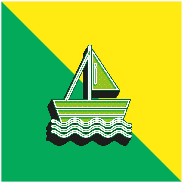 Barco verde e amarelo moderno logotipo vetor 3d ícone - Vetor, Imagem