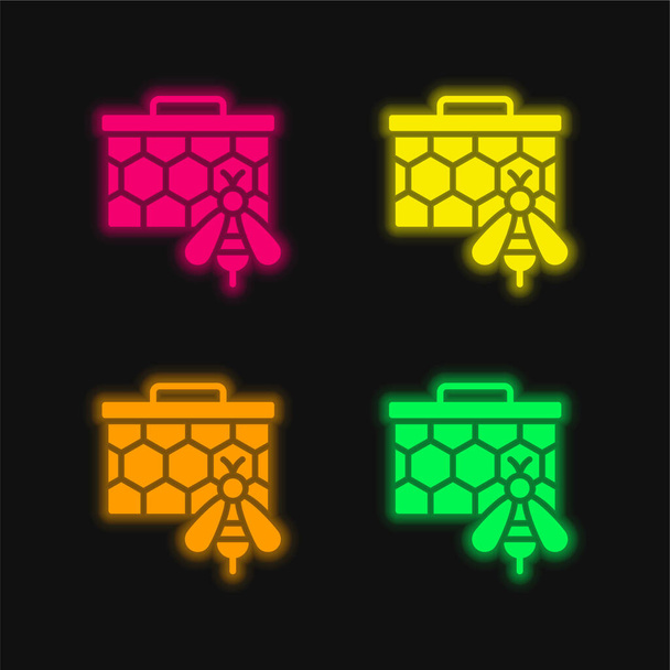 Bienen vier Farbe leuchtenden Neon-Vektor-Symbol - Vektor, Bild