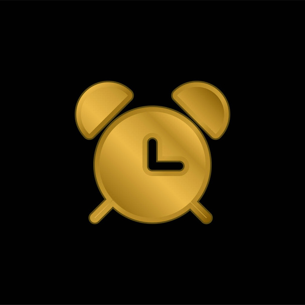 Relógio despertador com sinos banhado a ouro ícone metálico ou vetor logotipo - Vetor, Imagem