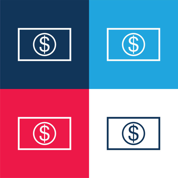 Büyük Dolar Bill mavi ve kırmızı dört renk minimal simge kümesi - Vektör, Görsel