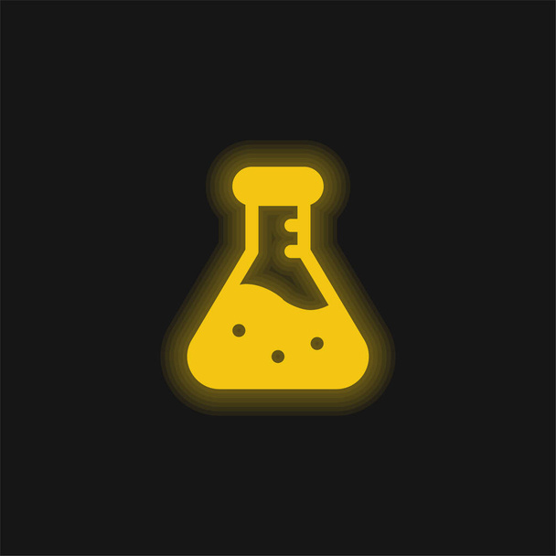 Beaker yellow glowing neon icon - Vector, Image