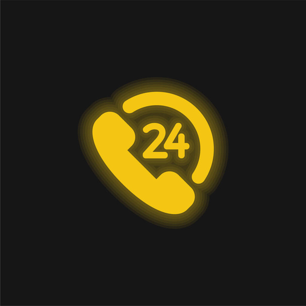 24時間サポート黄色の輝くネオンアイコン - ベクター画像