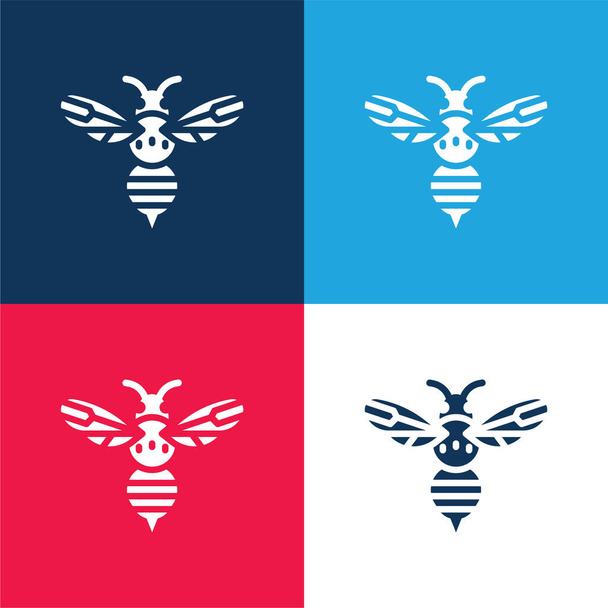 Μέλισσα μπλε και κόκκινο τεσσάρων χρωμάτων ελάχιστο σύνολο εικονιδίων - Διάνυσμα, εικόνα
