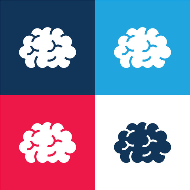 Cervello blu e rosso quattro colori set icona minima - Vettoriali, immagini