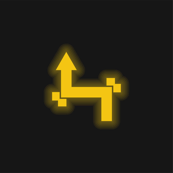Arrow With Two Straight Angles yellow glowing neon icon - Vector, Image