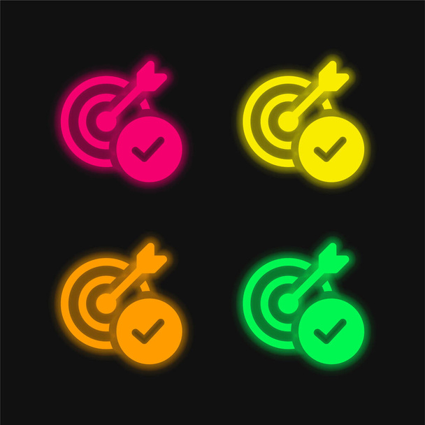 Aim four color glowing neon vector icon - Vector, Image
