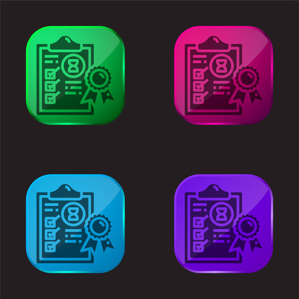 Assurance four color glass button icon - Vector, Image