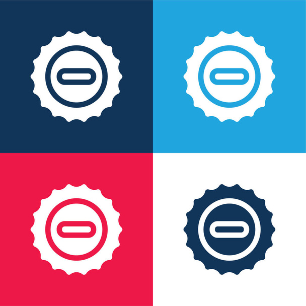 Cap de cerveja azul e vermelho conjunto de ícones mínimos de quatro cores - Vetor, Imagem