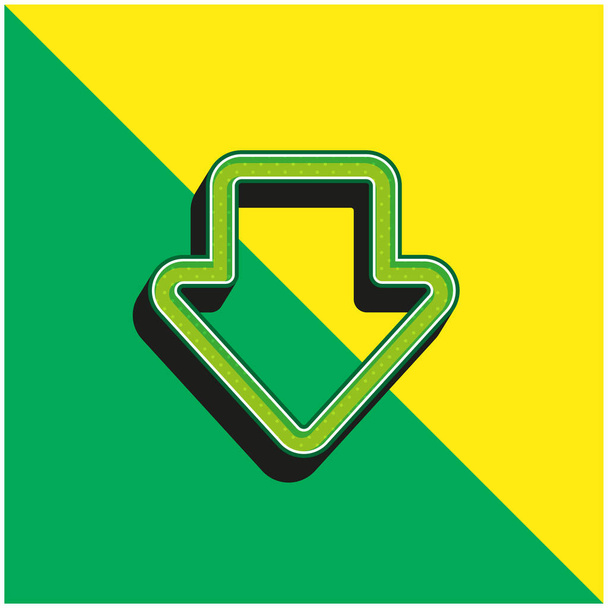 矢印の総アウトライン緑と黄色の近代的な3Dベクトルのアイコンのロゴを下に指す - ベクター画像