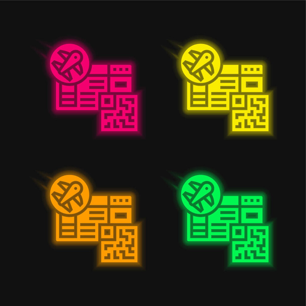 Carte d'embarquement quatre couleurs brillant icône vectorielle néon - Vecteur, image