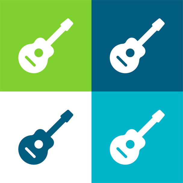 Ακουστική κιθάρα Επίπεδη τέσσερις χρώμα ελάχιστο σύνολο εικονιδίων - Διάνυσμα, εικόνα