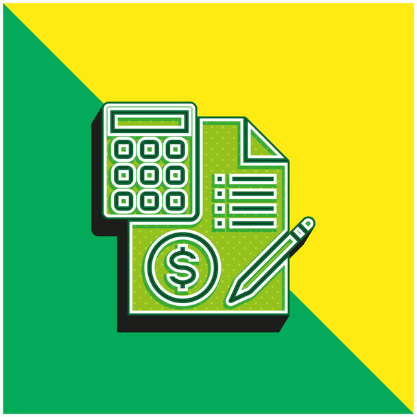 Contabilidade Verde e amarelo moderno logotipo vetor 3d ícone - Vetor, Imagem