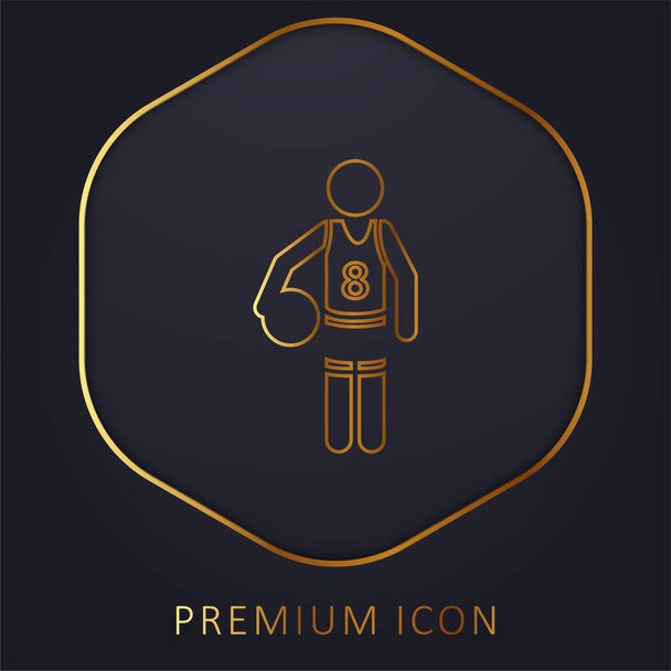Joueur de basket-ball avec le logo ou l'icône premium de la ligne d'or Ball - Vecteur, image