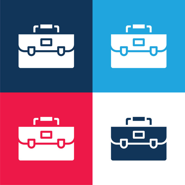 Maletín azul y rojo conjunto de iconos mínimo de cuatro colores - Vector, imagen