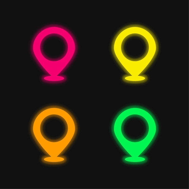 Mapa grande marcador de posición de cuatro colores brillante icono de vectores de neón - Vector, imagen