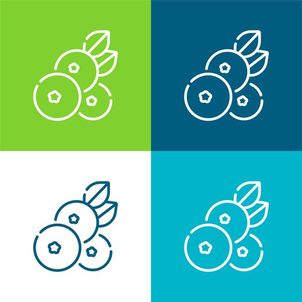 Blueberry Flat conjunto de iconos mínimo de cuatro colores - Vector, imagen