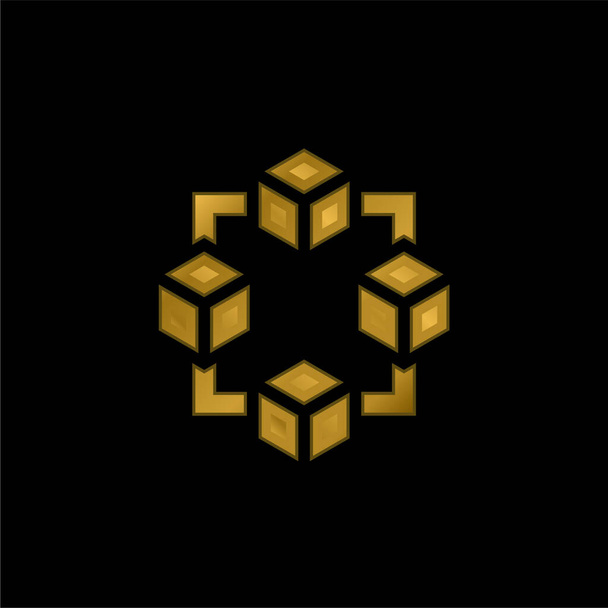 Blockchain gold plated metalic icon or logo vector - Vector, Image