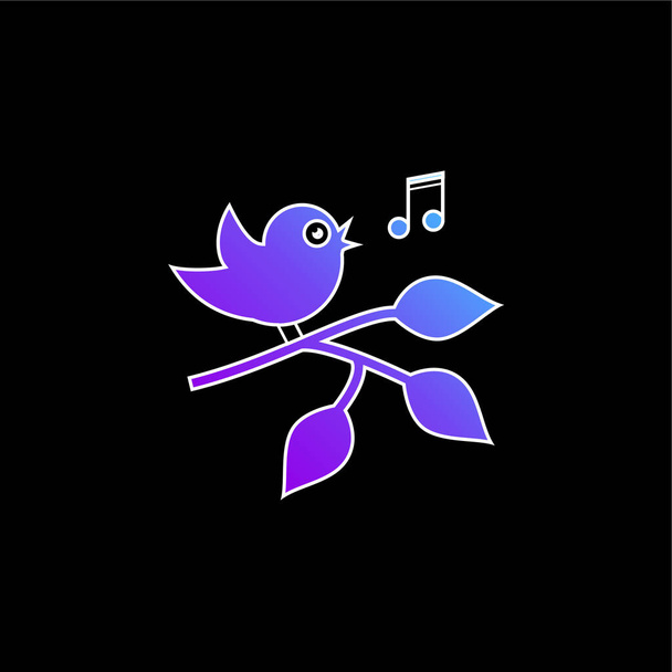 Птах співає на гілці з листям синього градієнта Векторна іконка
 - Вектор, зображення